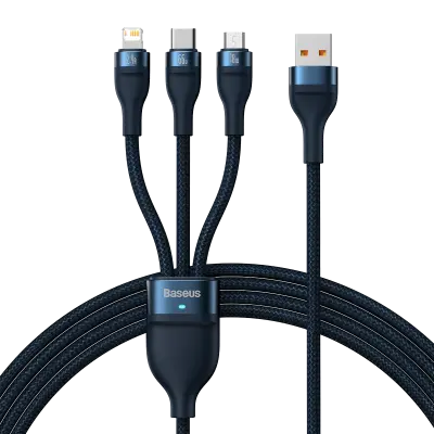 3v1 USB kabel Baseus USB 3v1 Baseus Flash Series, USB-C + Micro + Lightning 66W, 1,2 m (moder)