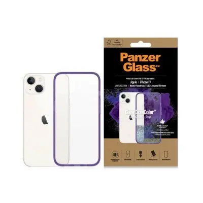 ETUI PANZERGLASS CLEARCASE ANTYBAKTERYJNE Z CERTYFIKATEM MILITARY GRADE NA IPHONE 13 / 14 / 15 - PRZEZROCZYSTO-FIOLETOWE