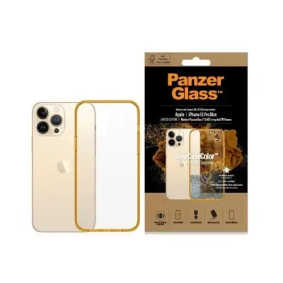 ETUI PANZERGLASS CLEARCASE ANTYBAKTERYJNE Z CERTYFIKATEM MILITARY GRADE NA IPHONE 13 PRO MAX - PRZEZROCZYSTO-ŻÓŁTE