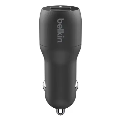 24 W dvojni avtomobilski polnilnik USB z 1 m kabla iPhone Lightning MFi, Belkin - crn