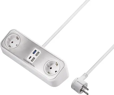 Dvosmerni razdelilnik mize s 3x priključki za polnjenje USB-A in 1x USB-C Sygonix SY-4538256 razdelilna letev 2-kratni  bela vtičnica 1 kos