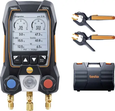 testo 550s Smart Set - Pametni digitalni razdelilnik z brezžičnimi temperaturnimi sondami za vpenjanje merilnik hladilne tekočine testo 550s Smart Set