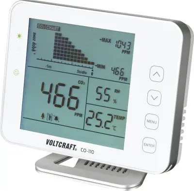 VOLTCRAFT CO-110 merilnik ogljikovega dioksida 0 - 5000 ppm s funkcijo zapISOvanja podatkov Kalibrirano delovni standardi (lastni)