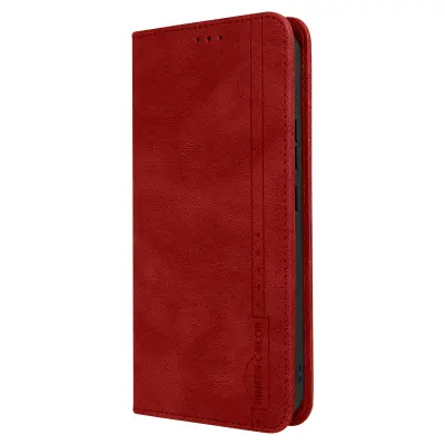 Magnetna preklopna torbica s tehnologijo blokiranja RFID, držalom za kartico in video držalom - rdeca za Samsung A34 5G