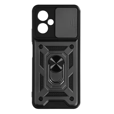 Ovitek za Xiaomi Redmi Note 12 5G, odporen proti udarcem, z drsno zašcito kamere in kovinskim nosilnim obrocem - crn
