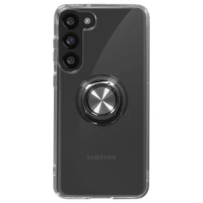 Ovitek za Samsung Galaxy S23 s kovinskim nosilnim obrocem, izdelan iz odpornega gel silikona - prozoren