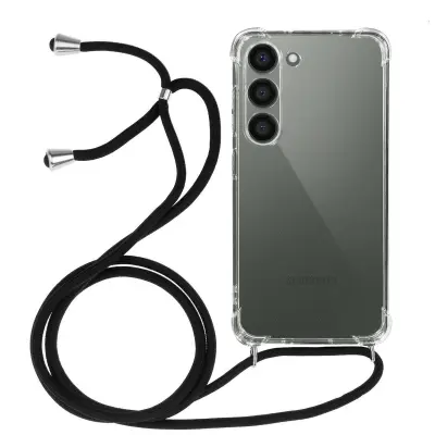 Mehak silikonski ovitek z vrvico za Samsung Galaxy S23 z ojacanimi vogali, ovratnikom - prozoren