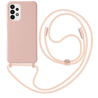 Poltoga etui na vrvico za Samsung Galaxy A23 5G in M23 5G z mehko notranjostjo, ovratnikom - roza