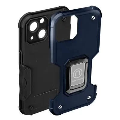 Ovitek za iPhone 14, odporen na udarce, iz dveh materialov, nedrsec in magnetni podporni obroc - moder