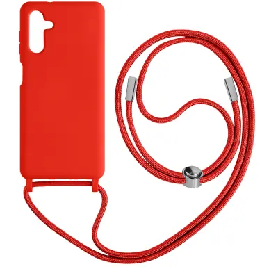 Poltoga etui na vrvico za Samsung Galaxy A04s in A13 5G z mehko notranjostjo, ovratnikom - rdeca