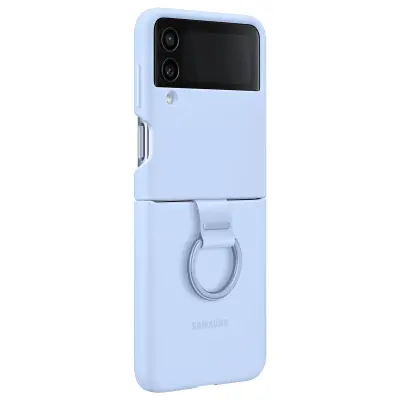 Originalen tanek silikonski ovitek s prstanom za Samsung Galaxy Z Flip 4 - svetlo moder