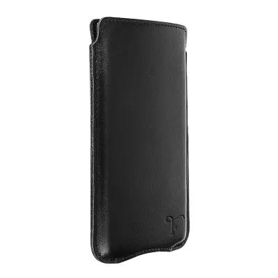 Usnjena torbica za 6,4'' pametni telefon, tanka notranja mehka torbica - crna