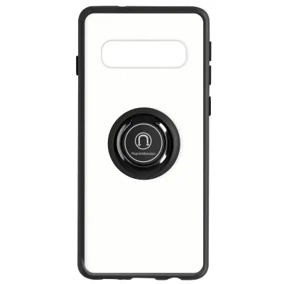 Etui za Samsung S10 z držalom za prstan, zadnja stran proti prstnim odtisom, združljiv z magnetnim stojalom - crn