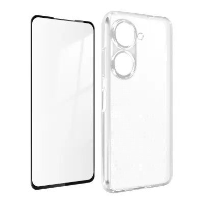 Asus Zenfone 9 360° Protection Pack: Thin Soft Shell Tempered Glass Outline Black