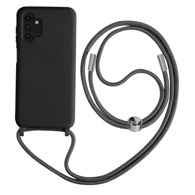 Samsung A13 4G poltrda torbica z vrvico z mehko notranjostjo, ovratnim pašckom - crna