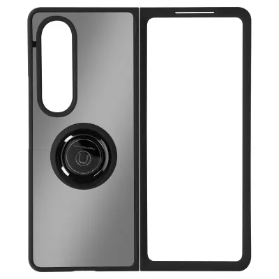 Ovitek Samsung Z Fold 4, odporen na udarce z držalom za obrocek in trdim zadnjim delom z ucinkom dima - crn
