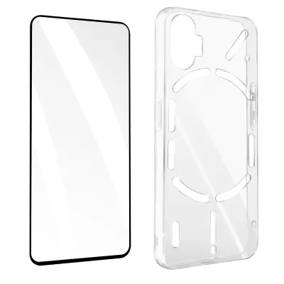 Nothing Phone 1 360° zašcitni paket: crno ohišje iz tankega mehkega kaljenega stekla