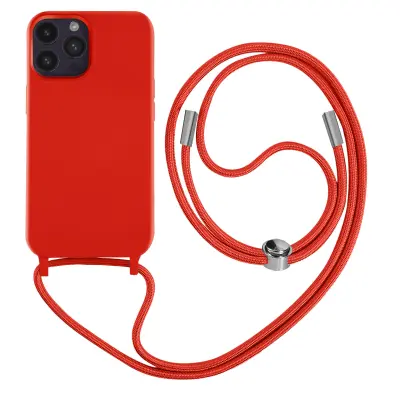 Poltogi ovitek z vrvico za iPhone 14 Pro Max z mehko notranjostjo, ovratnikom - rdec