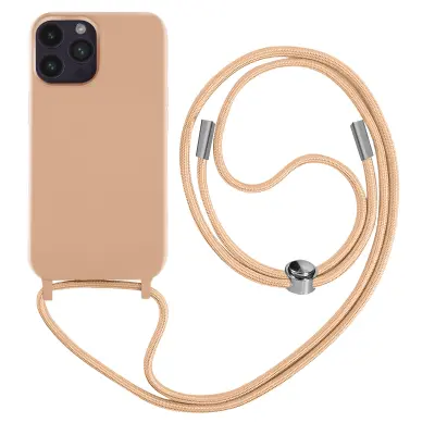 Poltoga etui na vrvico za iPhone 14 Pro Max z mehko notranjostjo, ovratnikom - roza