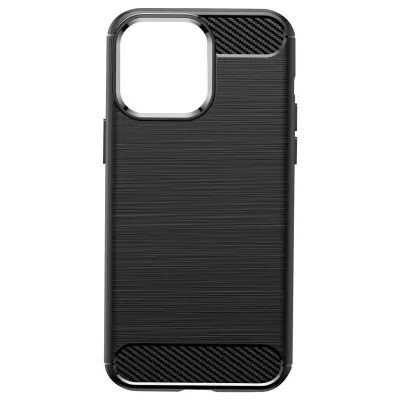 Silikonski ovitek za iPhone 14 Pro, brušen kovinski dizajn z ucinkom ogljika - crn