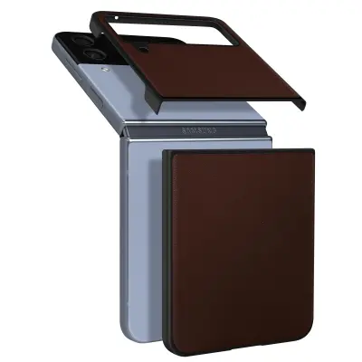 Usnjena torbica za Samsung Galaxy Z Flip 4, izjemno tanka odporna zašcita s trdimi robovi - rjava