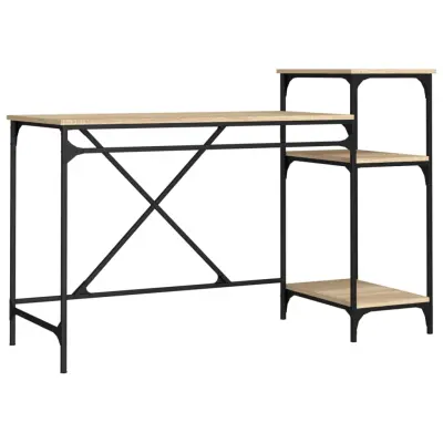 vidaXL Pisalna miza s policami sonoma hrast 135x50x90cm inženirski les