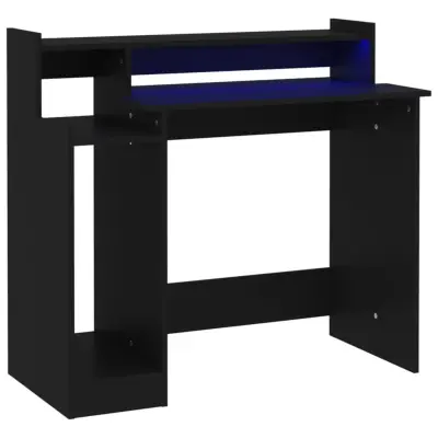 vidaXL Pisalna miza z LED lučkami črna 97x45x90 cm inženirski les