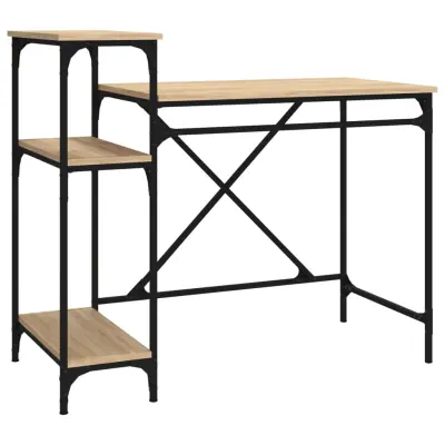 vidaXL Pisalna miza s policami sonoma hrast 105x50x90cm inženirski les