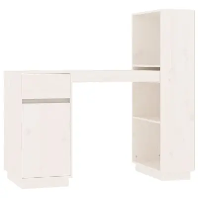 vidaXL Pisalna miza bela 110x53x117 cm trdna borovina