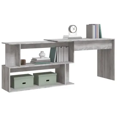 vidaXL Kotna pisalna miza siva sonoma 200x50x76 cm inženirski les