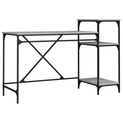 vidaXL Pisalna miza s policami siva sonoma 135x50x90 inž. les železo