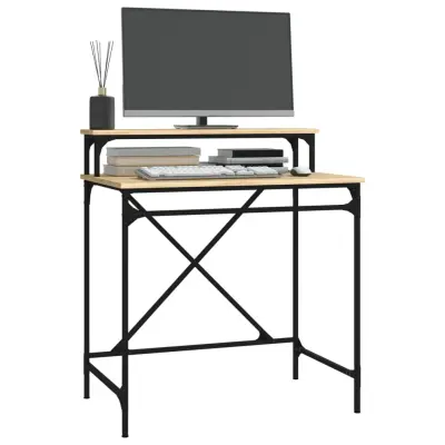 vidaXL Pisalna miza sonoma hrast 80x50x90 cm inženirski les in železo