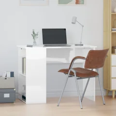 vidaXL Pisalna miza visok sijaj bela 100x55x75 cm inženirski les