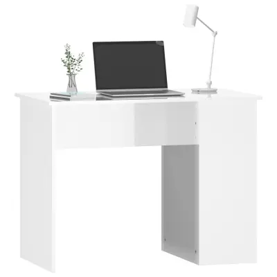 vidaXL Pisalna miza visok sijaj bela 100x55x75 cm inženirski les