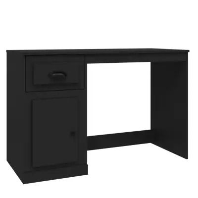 vidaXL Pisalna miza s predali črna 115x50x75 cm inženirski les