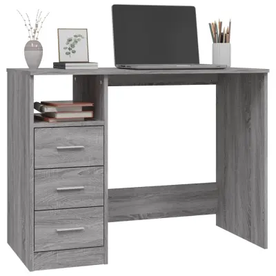 vidaXL Pisalna miza s predali siva sonoma 102x50x76 cm inženirski les