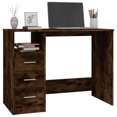 vidaXL Pisalna miza s predali dimljen hrast 102x50x76cm inženirski les