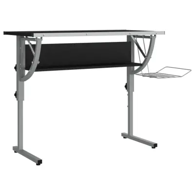 vidaXL Delovna miza črna in siva 110x53x(58-87) cm inžen. les in jeklo