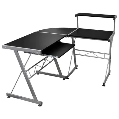 vidaXL Kotna računalniška miza črna 132x112x99 cm inženirski les