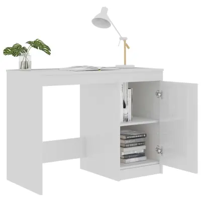 vidaXL Pisalna miza visok sijaj bela 100x50x76 cm iverna plošča