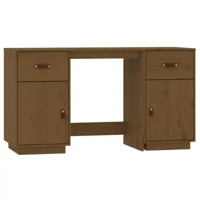 vidaXL Pisalna miza z omaricama med. rjava 135x50x75 cm trdna borovina