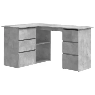 vidaXL Kotna pisalna miza betonsko siva 145x100x76 cm iverna plošča