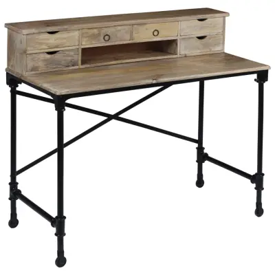 vidaXL Pisalna miza iz trdnega mangovega lesa in jekla 110x50x96 cm