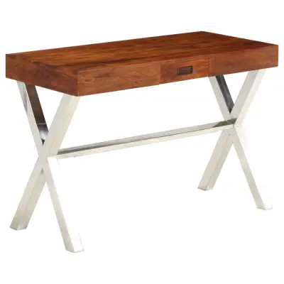 vidaXL Pisalna miza iz trdnega akacijevega lesa medena 110x50x76 cm