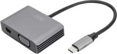 Digitus DA-70825 Mini-DisplayPort / USB-C® / VGA adapter [1x USB-C® - 2x ženski konektor mini Displayport\, ženski konektor VGA] črna zaščiten\, okrogel 0.2 m