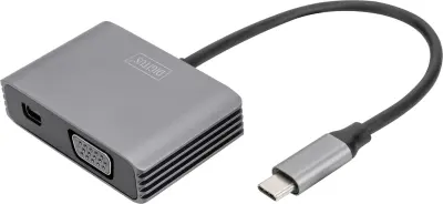 Digitus DA-70825 Mini-DisplayPort/USB-C/VGA adapter [1x USB-C - 2x ženski konektor mini Displayport, ženski konektor VGA] črna zaščiten, okrogel 0.2 m
