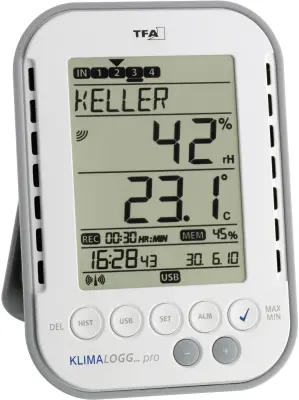 TFA Dostmann KlimaLogg Pro merilnik vlažnosti (higrometer) 1 % rF 99 % rF zapisovalnik podatkov in brezžični USB vmesnik, prikaz rosišča/opozorilo pre