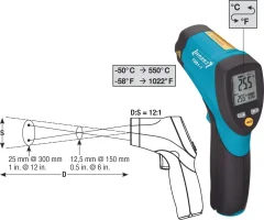 Infrardeči termometer Hazet optika 12:1 -50 do +550 °C kalibracija narejena po: delovnih standardih
