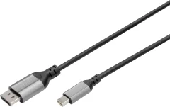 Digitus DisplayPort / Mini-DisplayPort priključni kabel DisplayPort  vtič\, mini DisplayPort  vtič 1 m črna DB-340106-010-S DisplayPort 1.4\, zaščiten\, High speed-HDMI\, aluminijasti vtič D