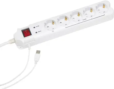 Razdelilna letev Master-Slave PCW-MS2G s 5 vtičnicami, USB-priključkom in prenapetostno zaščito Razdelilna letev master- slave PCW-MS 5-delna 20101001